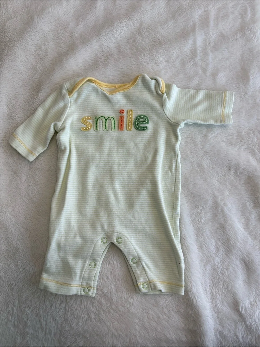 Carters Y2K vintage sleeper smile green stripe baby boy or girl newborn nb